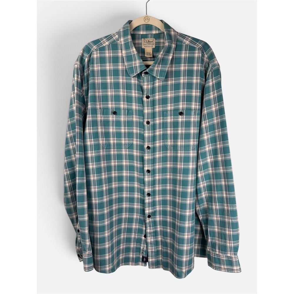 L.L. Bean Plaid Cotton Button Down Shirt Men XL-Tall Teal Traditional Fit 510042